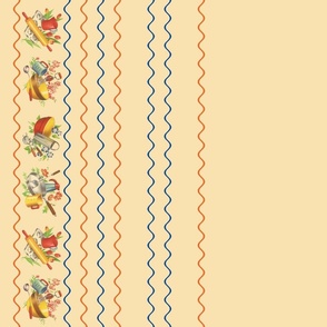 BORDER PRINT - 1935 KITCHEN COLLECTION (NAVY AND ORANGE)