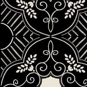 Lotus of Djerba // Vintage Tunisian Tile ( Black + White )  