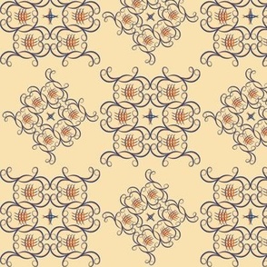 CROSSHATCH DAMASK SMALL - 1935 KITCHEN COLLECTION (NAVY AND ORANGE)
