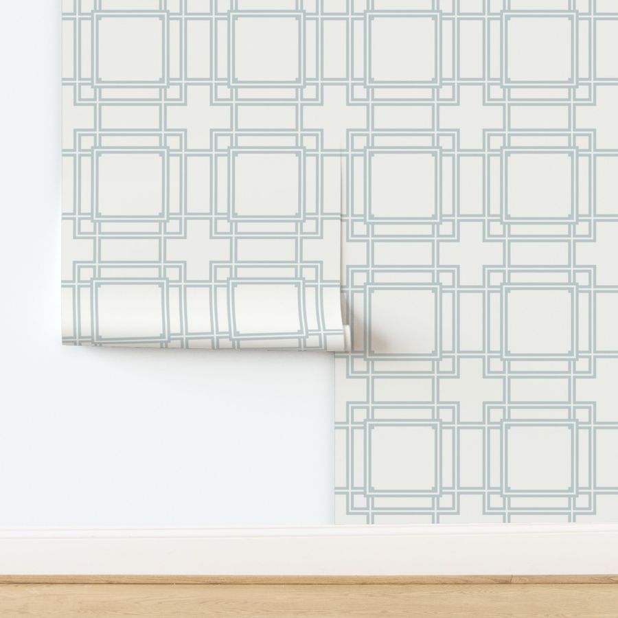 Preppy Trellis, Light Gray and White, Chinoiserie Grandmillennial