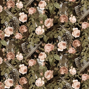 Sleeping Beauty - Little Briar Rose - A fairy tale by the Brothers Grimm - thorny hedge on black sepia tanned double layer