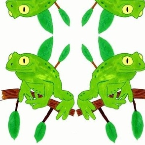 Green little frog - animal children hand-drawn green fabric art design pattern