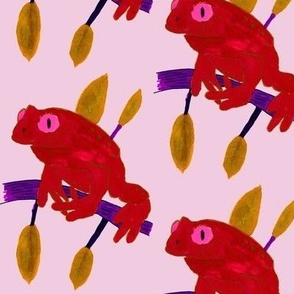 Red little frog - frog anmial kids fabric art design pattern
