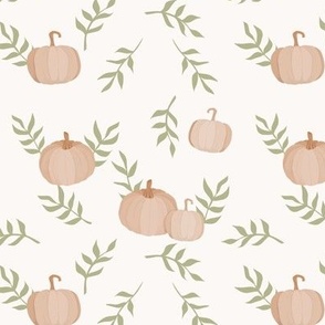 Neutral colors pumpkins and leaves