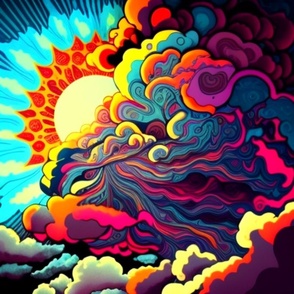 Psychedelic Sun and Clouds #1 18 Inch Panel