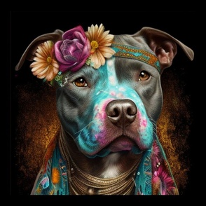 Boho Pit Bull #1 18 Inch Panel for Pillow