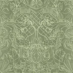 Illustrated French Rococo Jacquard Embroidery - Cheers to New Beginnings - Historic Green