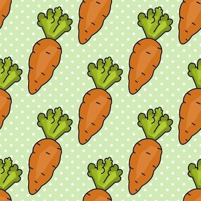 Large Scale Orange Carrots on Spring Green Polkadots