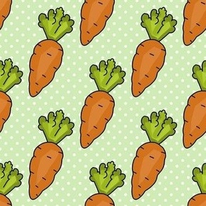 Medium Scale Orange Carrots on Spring Green Polkadots