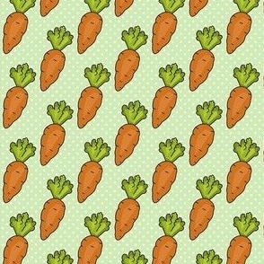 Small Scale Orange Carrots on Spring Green Polkadots
