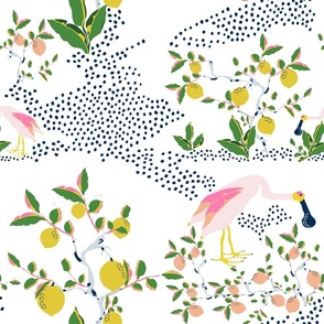 Citrus Got Real | Pink Spoonbills in a Chinoiserie Style Lemon Grove 