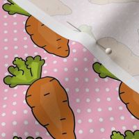 Medium Scale Orange Carrots on Pink Polkadots