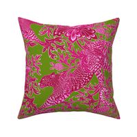 Cheetah Monochromatic Fuschia on Leaf background