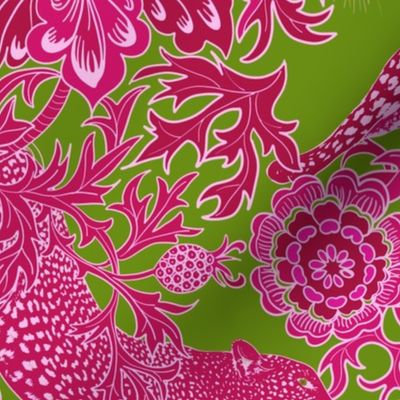 Cheetah Monochromatic Fuschia on Leaf background