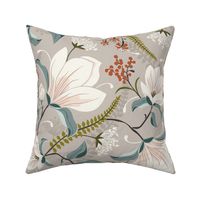 Magnolia Oasis Floral Taupe Large Scale