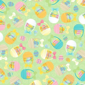 Easter Baskets filled with Eggs on Spring Green - XL