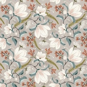 Magnolia Oasis Floral Taupe Small Scale