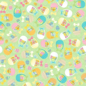 Easter Baskets filled with Eggs on Spring Green - Large