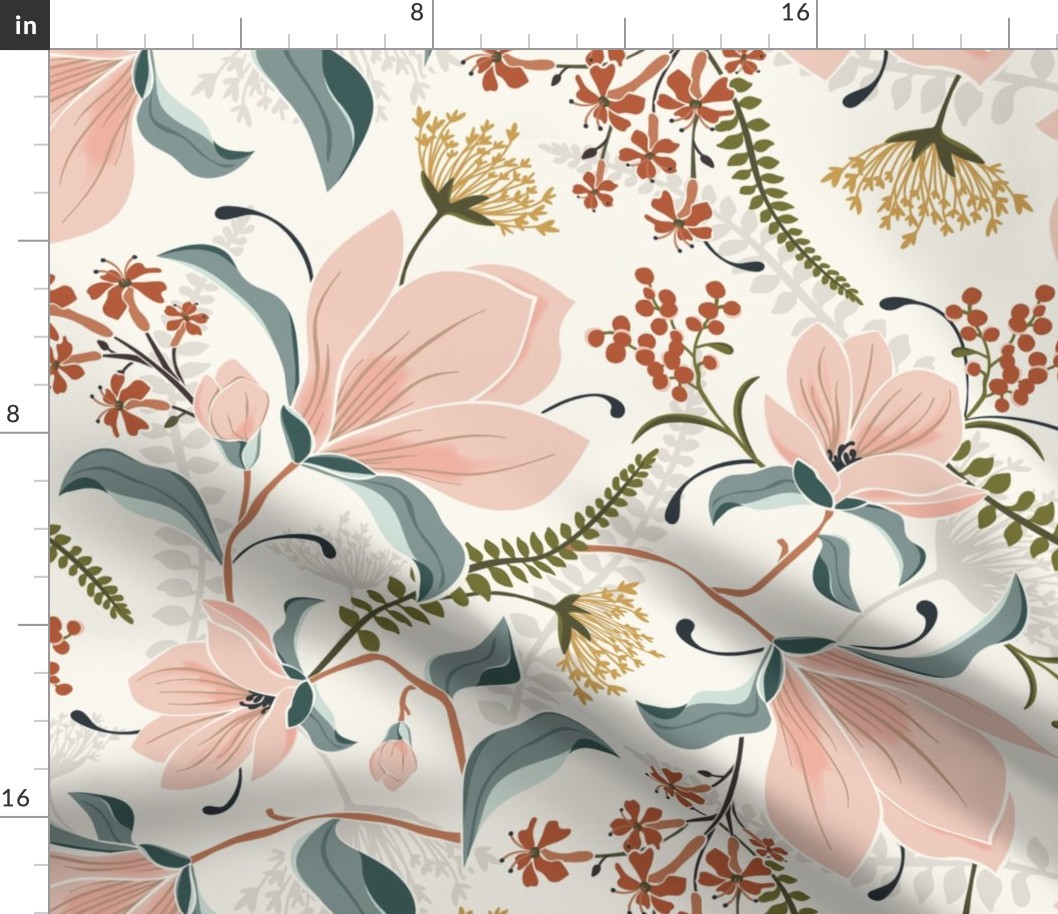 Magnolia Oasis Floral Ivory Large Scale