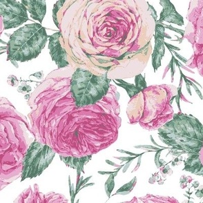 Blush vintage roses on white