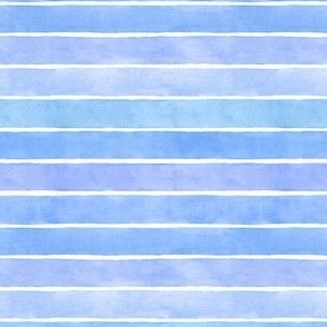 Sky Blue Watercolor Broad Horizontal Stripes - Ditsy Scale - Coastal Beach Boho