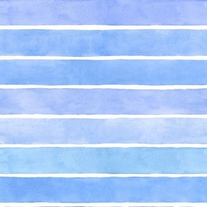 Sky Blue Watercolor Broad Horizontal Stripes - Medium Scale - Coastal Beach Boho