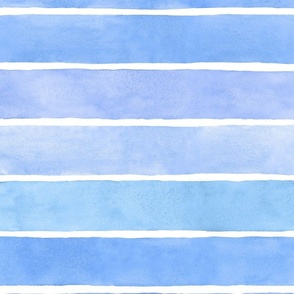 Sky Blue Watercolor Broad Horizontal Stripes - Large Scale - Coastal Beach Boho