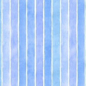 Sky Blue Watercolor Broad Vertical Stripes - Ditsy Scale - Coastal Beach Boho