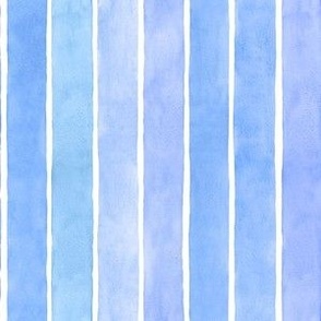 Sky Blue Watercolor Broad Vertical Stripes - Small Scale - Coastal Beach Boho