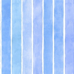 Sky Blue Watercolor Broad Vertical Stripes - Medium Scale - Coastal Beach Boho