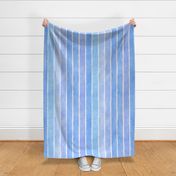 Sky Blue Watercolor Broad Vertical Stripes - Large Scale - Coastal Beach Boho