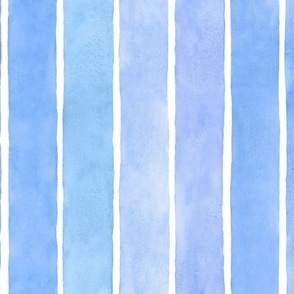 Sky Blue Watercolor Broad Vertical Stripes - Large Scale - Coastal Beach Boho