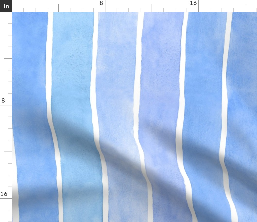 Sky Blue Watercolor Broad Vertical Stripes - Large Scale - Coastal Beach Boho