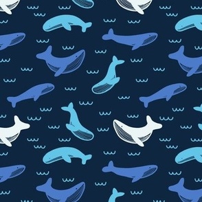 Ocean Whales in Navy Blue