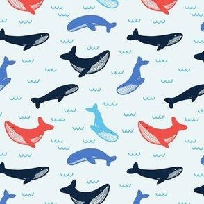 Ocean Whales in Red, White and Blue