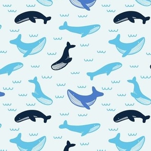 Ocean Whales in White and Blue