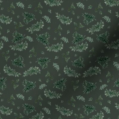 Mini - Evergreen Leaves Pattern - Black Green