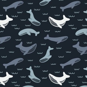 Whales Navy Blue