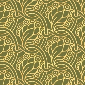 1893 Vintage Gilded Art Nouveau Peacock Feathers on Olive Green from the Book Cover of "Goblin Market" - Original Colors