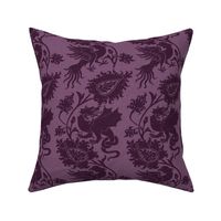 Medieval Damask with Bird and Knot-Tailed Dragon, Aubergine