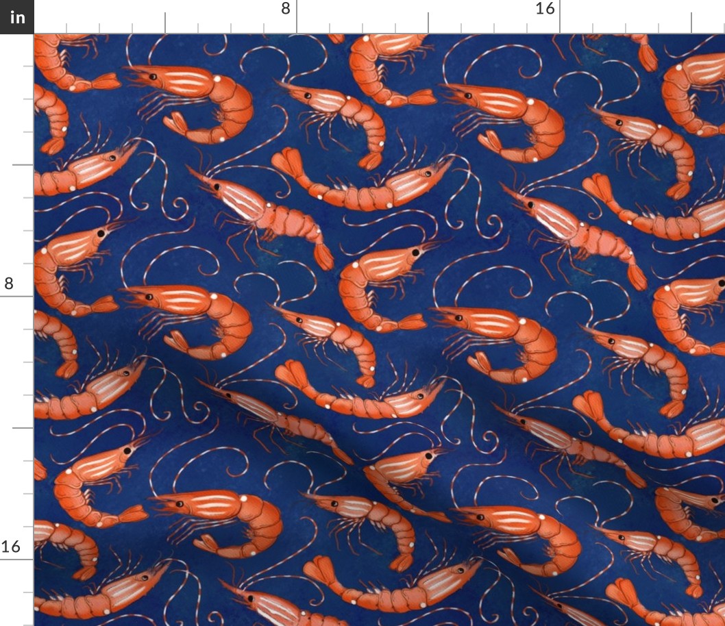 Spot Prawn Deep ocean blue Medium Fabric | Spoonflower