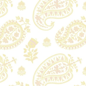 Pale Butter Yellow and Piglet Pink Woodblock Paisley Design