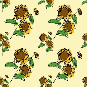 ( SMALL)Simple  Stylized Sunflowers against pale yellow background