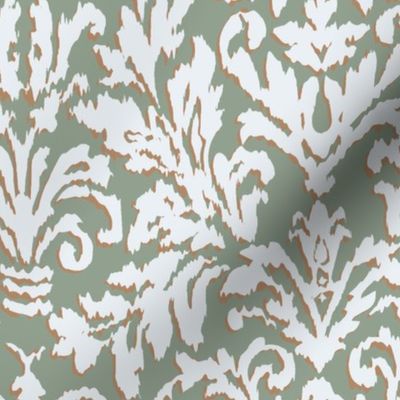 Ikat Damask-Ivory & Moss-L