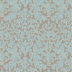 Ikat Damask-Viridian & Taupe-L