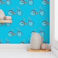 Watercolor Bicycles on Aqua Blue/  large scale