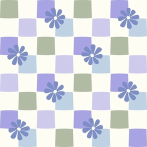 Checkerboard Daisies mauve sage blue by Jac Slade
