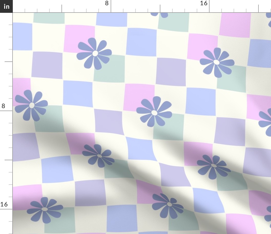 Checkerboard Daisies mint blue pink purple pink by Jac Slade