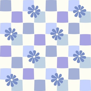 Checkerboard Daisies purple blue grey by Jac Slade