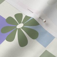 Checkerboard Daisies sage green purple blue pink by Jac Slade